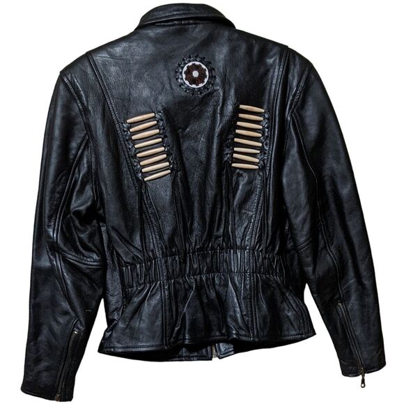 Vintage Moto motorcycle leather jacket no liner native southwestern Fringe 12 - Picture 2 of 11